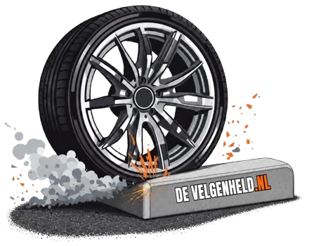 Autovelg die langs een stoeprand schuurt